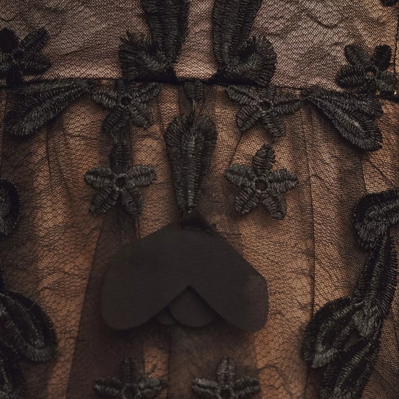 Dress The Population Lace Floral 3D Appliqué Strapless Cocktail Midi Black Dress - Picture 13 of 13